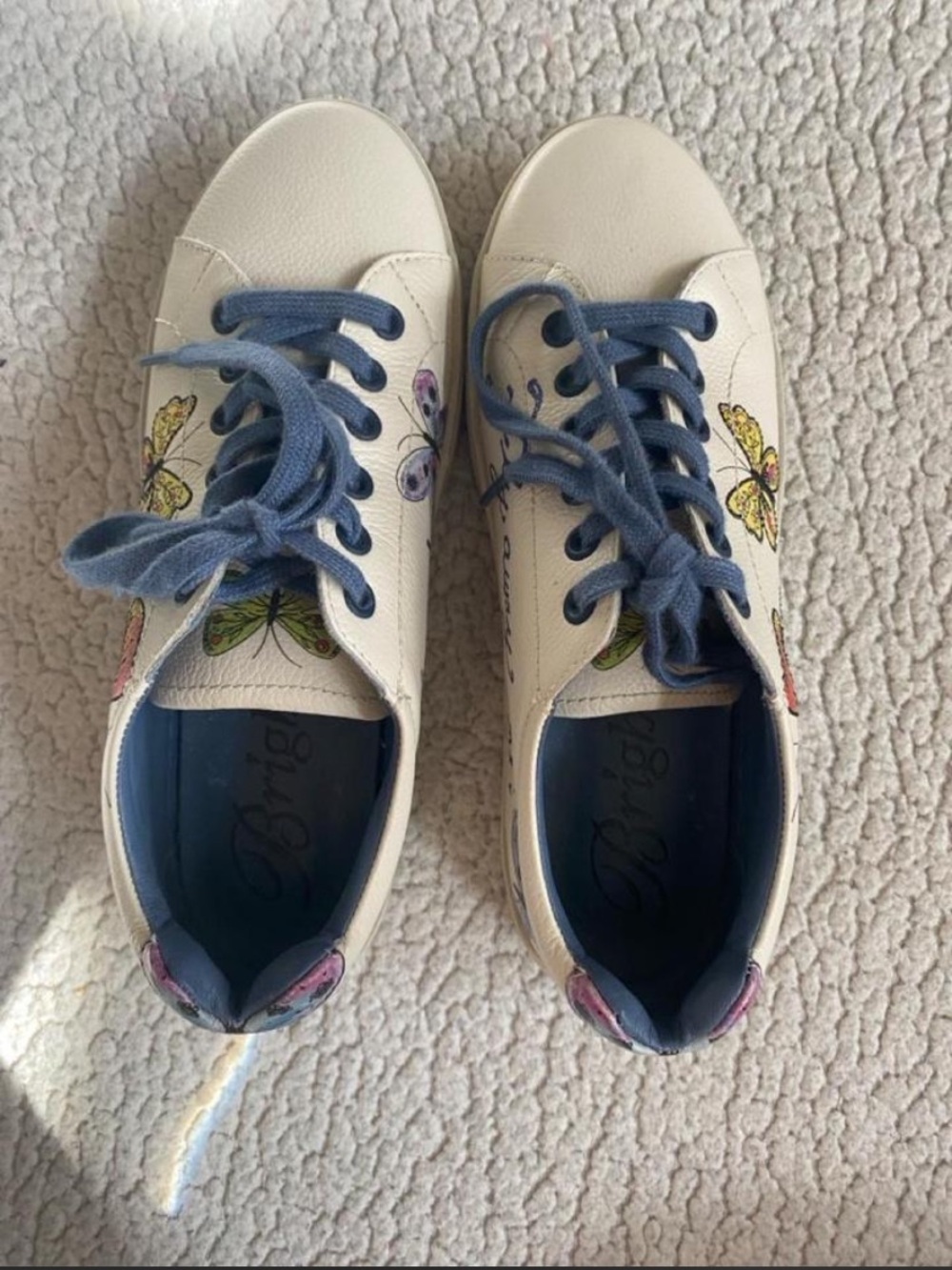Brighton Cream Sneakers with Blue Interior and Butterfly Accents - Picture 2 of 8